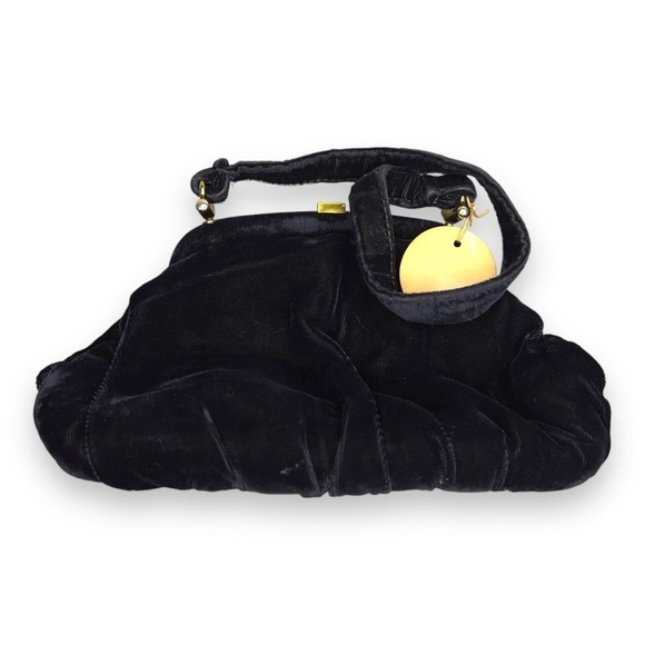 VINTAGE 1930’s ERA DARK BLUE VELVET HANDBAG PURSE RETRO PINUP SATIN LINED FORMAL - Picture 1 of 15